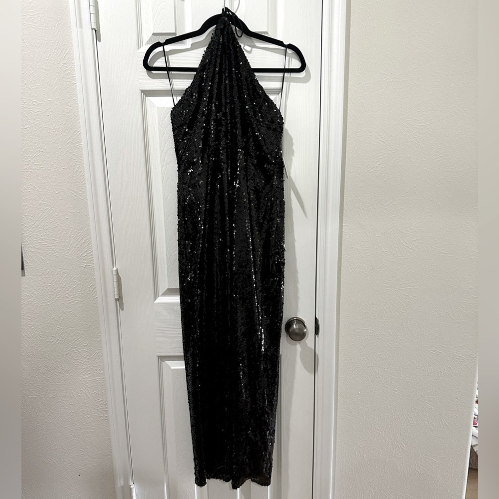 Altar’d State Black Sequin High neck gown NWT!